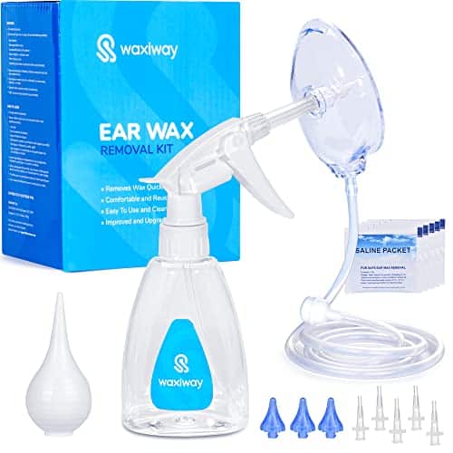 Waxiway Ear Wax Removal Kit Ear Cleaner Tool Irrigation for Easy Remover Flushing with Spray Bottle Water Wash Ear Care Products Drop Cotton Swab, Syringe for Adults and Kids