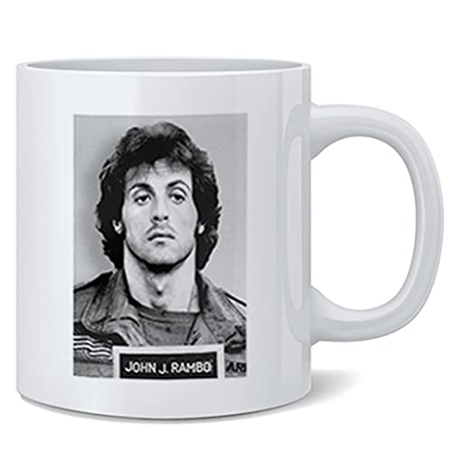 John J Rambo Mugshot Mug Shot Retro Vintage s Movie Theater Decor Memorabilia Action Film Sylvester Stallone Series Collection Classic War Ceramic Coffee Mug Tea Cup Fun Novelty Gift oz