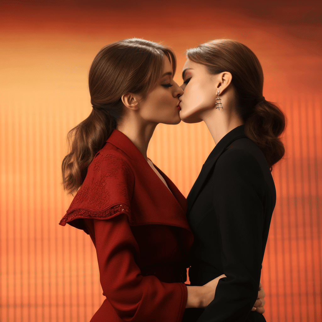 Female Movie Stars Kissing on Red Carpet
