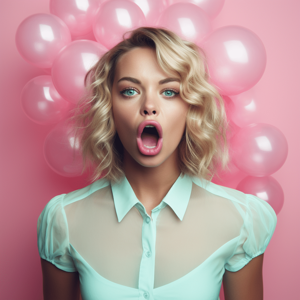 Margot Robbie Blowing Bubble Gum