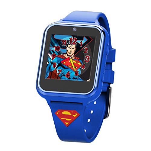 Accutime Kids DC Comics Superman Man of Steel Blue Educational Learning Touchscreen Smart Watch Toy for Boys, Girls, Toddlers Selfie Cam, Learning Games, Pedometer and More (Model SUPAZ)