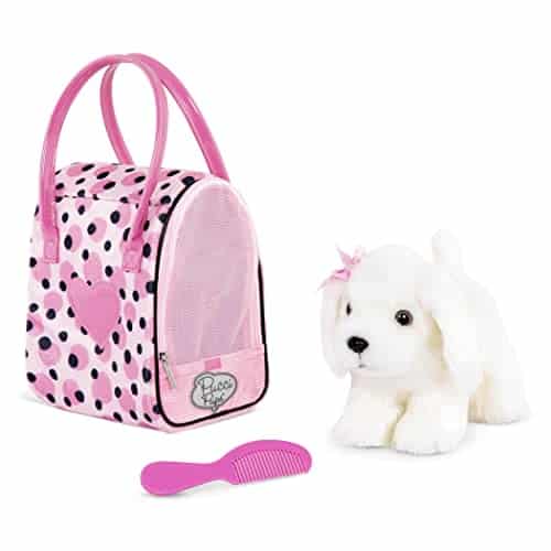 Pucci Pups by Battat Pink Polka Dot Glam Bag with Maltese Pup Plush Toy Dog with Carrying Dog Bag Plush Dog for Kids Aged and Up, inches