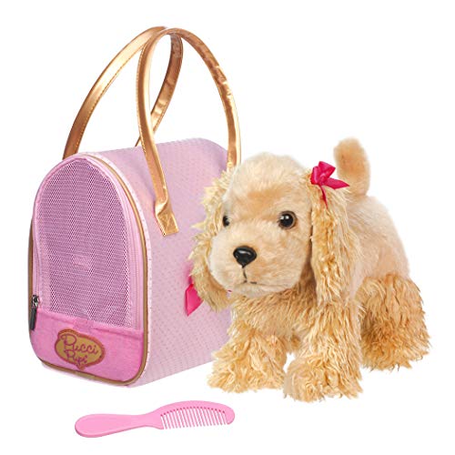 Pucci Pups by Battat Cocker Spaniel Stuffed Puppy with Pink and Gold Dotted Stuffed Animal Bag