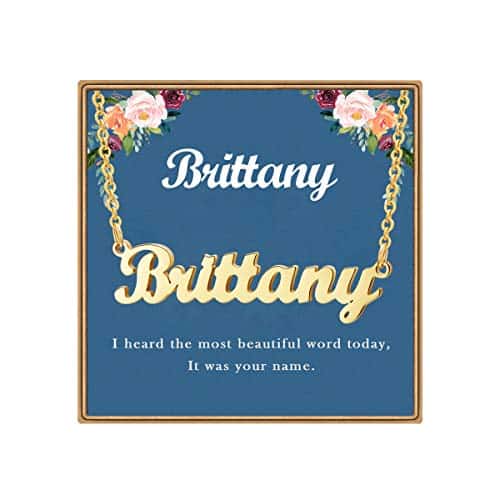 Ldurian Name Necklace Personalized  Brittany Name Pendant Necklace Gifts  K Gold Plated Dainty Name Necklaces Birthday Jewelry Gift for Teen Girls
